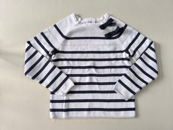 Pull blanc rayé bleu marine noeuds, moins cher chez Petit Kiwi