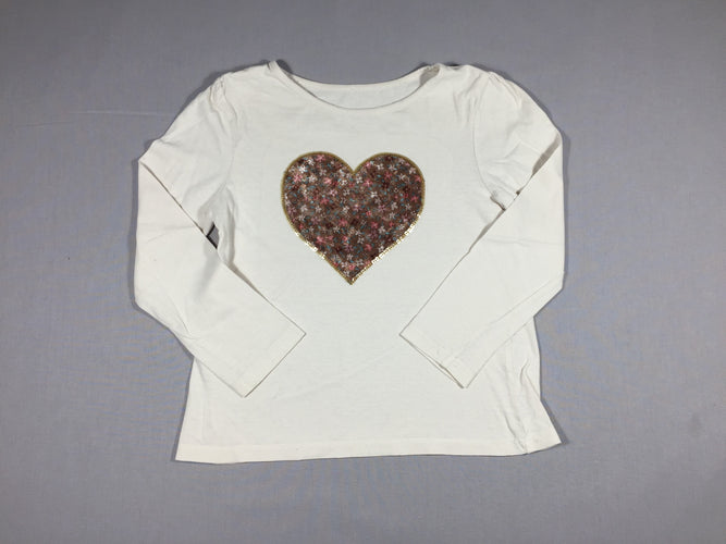 T-shirt m.l blanc coeur en velours fleuri, moins cher chez Petit Kiwi