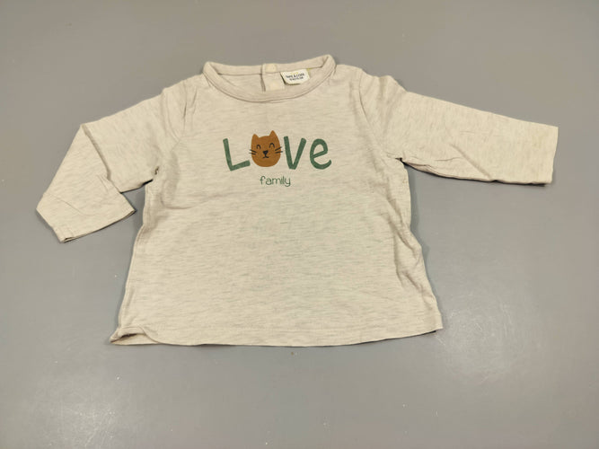 T-shirt m.l écru flammé  "love" tête de chat 99,5 % coton 0,5%  viscose, moins cher chez Petit Kiwi