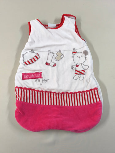 Sac de couchage s.m velours ouatiné blanc/rose ourson "Doudous du jour" doublé jersey, moins cher chez Petit Kiwi