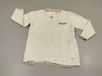 Pull fin gris clair flammé, fausse poche 100% coton