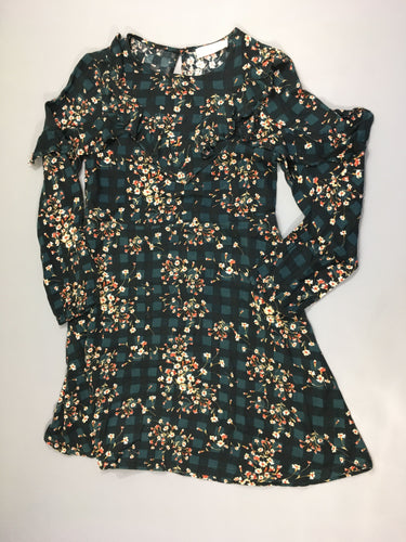 Robe m.l à carreaux vert/noir fleurs, moins cher chez Petit Kiwi