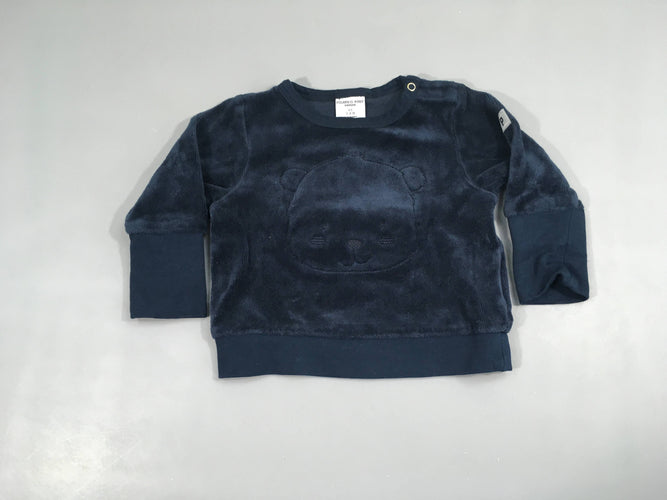 Pull velours bleu foncé ours, moins cher chez Petit Kiwi