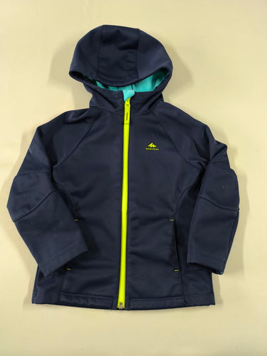 Veste à capuche bleue foncée zip vert fluo doublée polar vert, moins cher chez Petit Kiwi