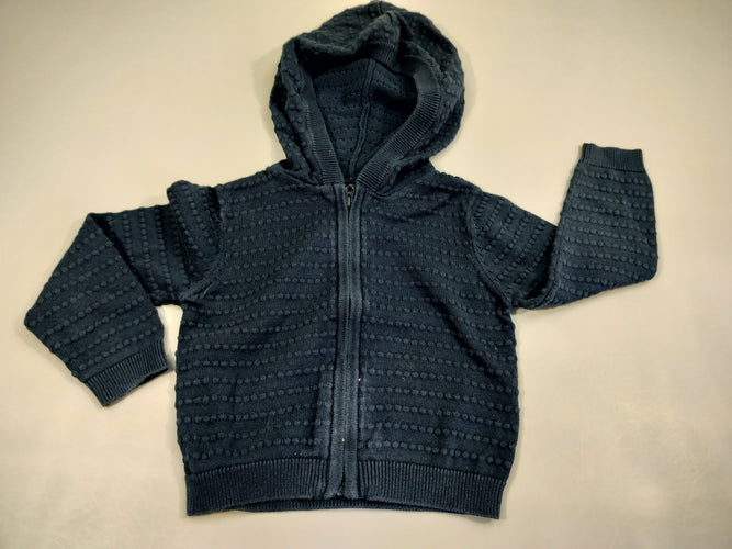 Gilet zippé à capuche bleu marine texturé, moins cher chez Petit Kiwi