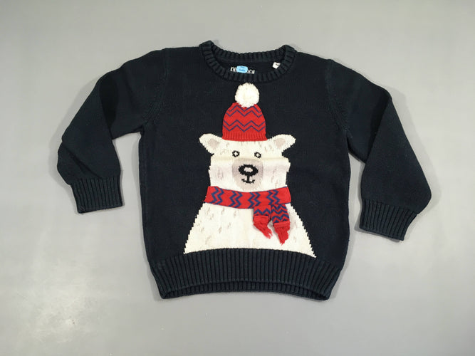 Pull bleu foncé ours de Noël, moins cher chez Petit Kiwi