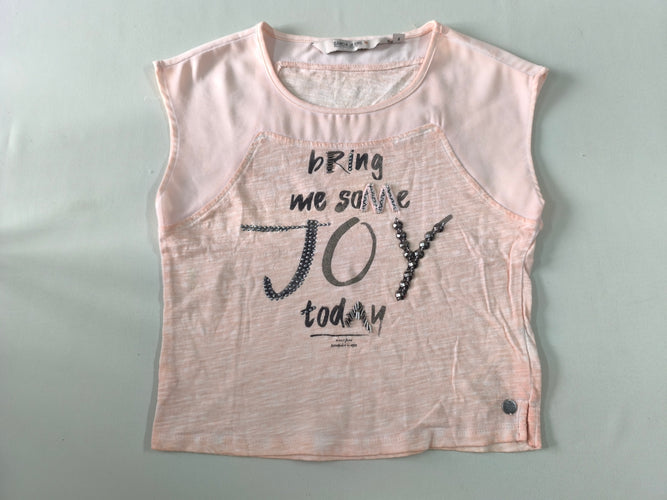 T-shirt m.c rose clair bi-matière "Bring me some joy today", moins cher chez Petit Kiwi