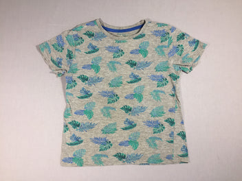 T-shirt m.c gris flammé feuilles vertes et bleues