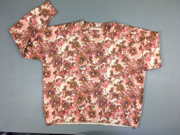 Pull écru fleuri rose-brun