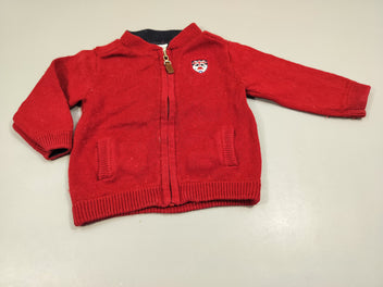 Gilet zippé rouge , écusson de l'Angleterre 85% coton 15%  laine, un peu bouloché