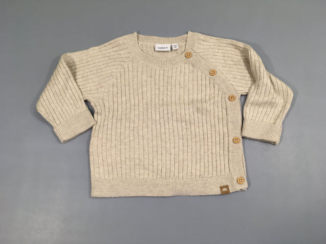 Pull beige côtes, moins cher chez Petit Kiwi