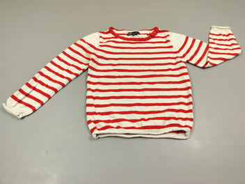 Pull blanc rayé rouge , petit noeud rouge au col  100% coton