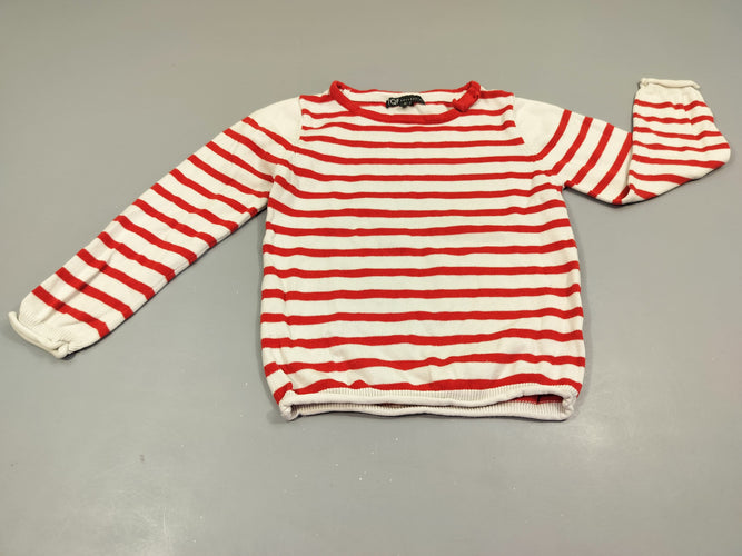 Pull blanc rayé rouge , petit noeud rouge au col  100% coton, moins cher chez Petit Kiwi