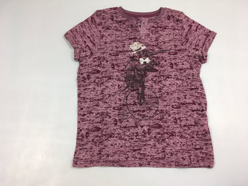 T-shirt m.c mauve flammé chat sur vélo