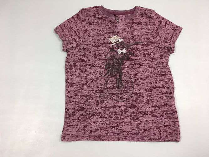 T-shirt m.c mauve flammé chat sur vélo, moins cher chez Petit Kiwi