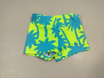 Maillot boxer vert, motifs palmiers bleus 85% polyester 15% élasthanne