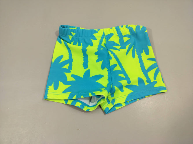 Maillot boxer vert, motifs palmiers bleus 85% polyester 15% élasthanne, moins cher chez Petit Kiwi