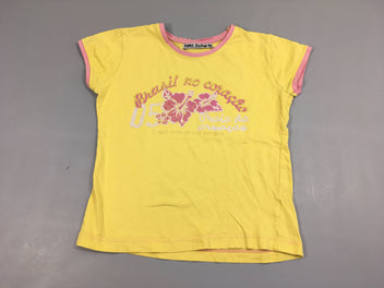 T-shirt m.c jaune fleurs, motifs craquelé