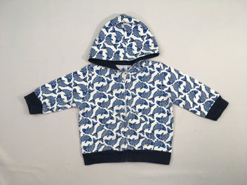 Sweat zippéà capuche blanc poisson