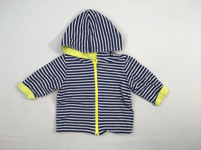 Sweat zippéà capuche réversible bleu rayé blanc /jaune, moins cher chez Petit Kiwi