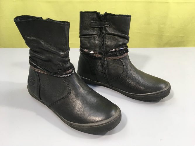 Etat neuf bottes zippées en cuir noir sequins, 34, moins cher chez Petit Kiwi