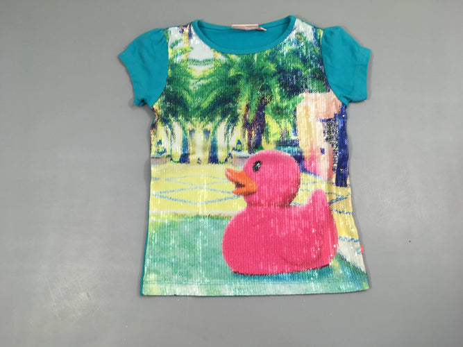 T-shirt m.c bleu sequins canard, moins cher chez Petit Kiwi