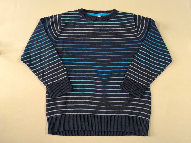 Pull fines mailles bleu marine rayé gris/bleu, moins cher chez Petit Kiwi