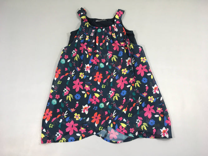 Robe s.m bleu foncé voile fleuri rose bleu jaune, moins cher chez Petit Kiwi