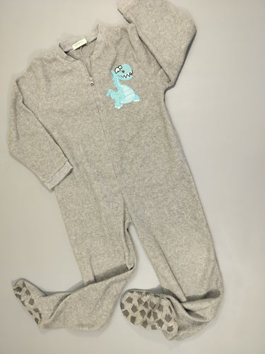 Pyjama velours gris dinosaure, moins cher chez Petit Kiwi