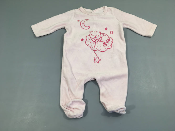 Pyjama velours rose clair chat, moins cher chez Petit Kiwi