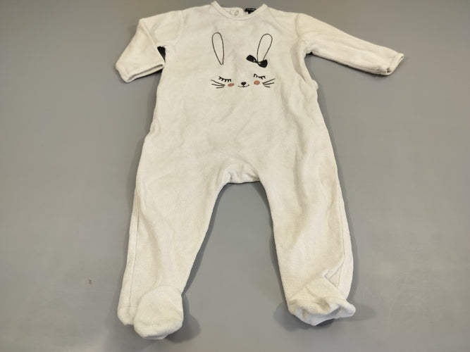 Pyjama velours blanc tête de lapine, moins cher chez Petit Kiwi