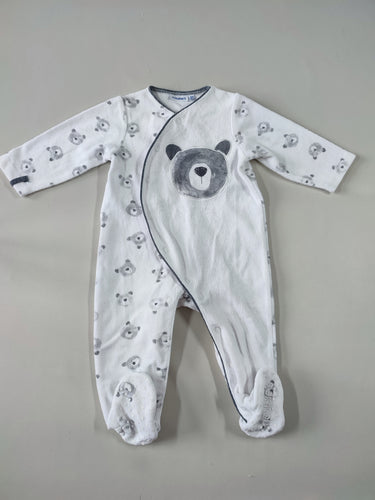 Pyjama velours blanc ours gris, moins cher chez Petit Kiwi