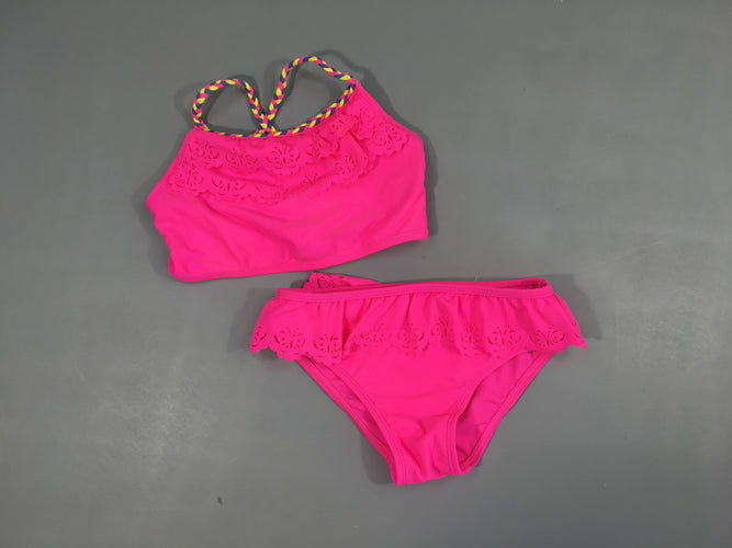 Bikini rose néon papillons ajourés bretelles tressées, moins cher chez Petit Kiwi
