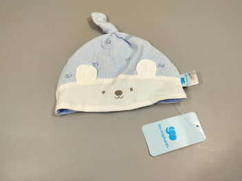 NEUF bonnet  les enphants jersey ourson blanc et bleu et blanc à carreaux  T 44  cm