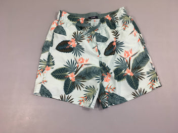 Maillot short bleu clair feuillage