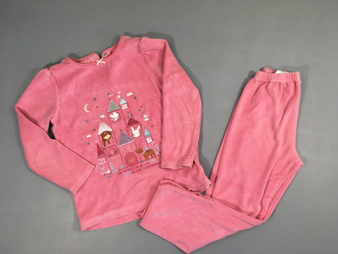 Pyjama 2pcs velours rose chateau, moins cher chez Petit Kiwi