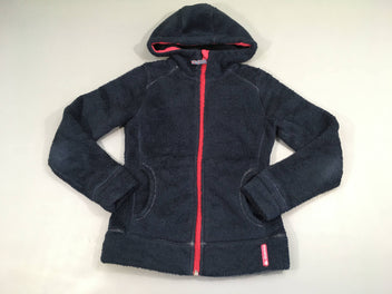 Sweat zippéà capuche veours bleu marine/rose, un peu bouloché