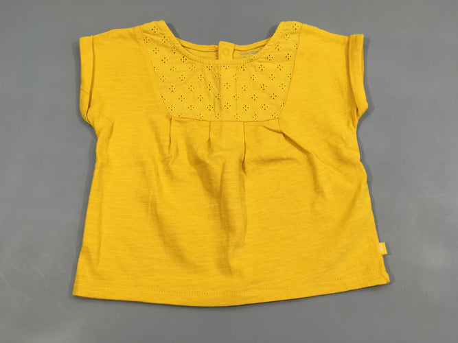 T-shirt m.c jaune effet dentelle à l'avant, moins cher chez Petit Kiwi