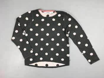 Pull gris pois rose pâle, légèrement bouloché