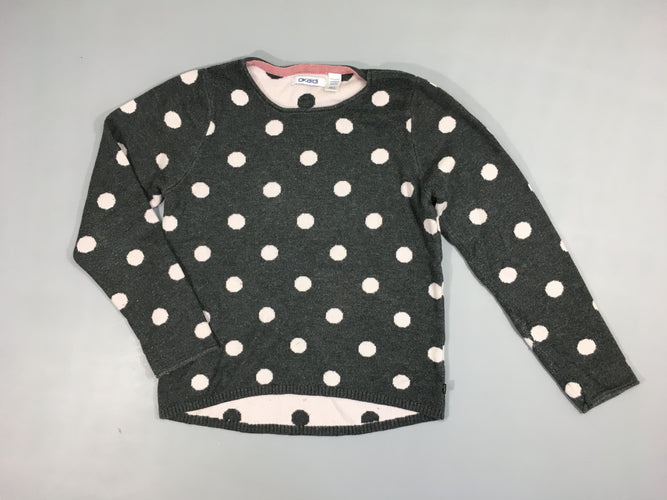 Pull gris pois rose pâle, légèrement bouloché, moins cher chez Petit Kiwi