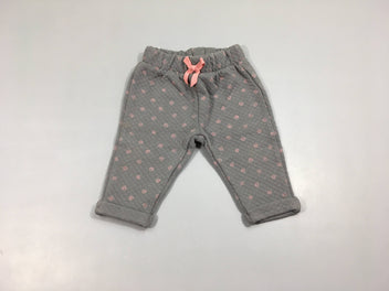 Pantalon molleton gaufré gris motifs roses à revers