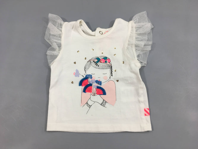 T-shirt m.c écru fille fleurs sequins tulle, moins cher chez Petit Kiwi