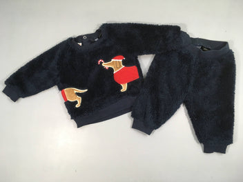 Pull velours bleu foncé chien de Noël + Pantalon velours