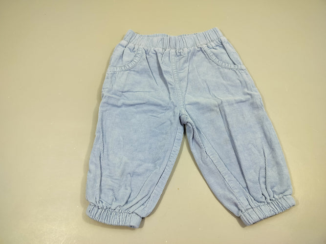 Pantalon velours côtelé bleu clair, taille et chevilles élastiques 100% coton, moins cher chez Petit Kiwi