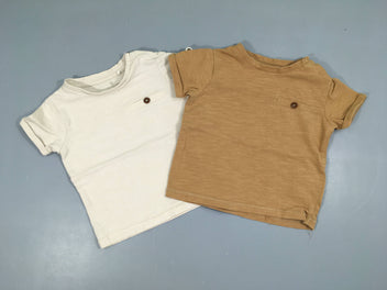 2 T-shirt m.c à revers brun-beige flammés poches chino boutons