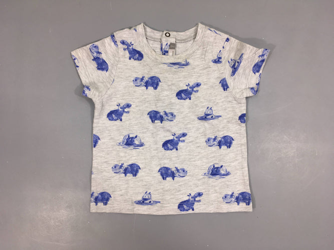 T-shirt m.c gris chiné hippopotame Légèrement bouloché, moins cher chez Petit Kiwi