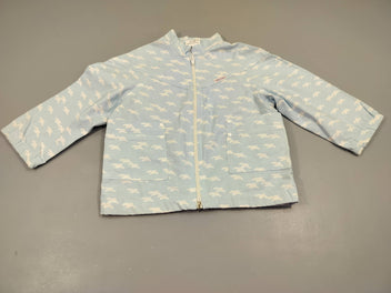 Veste zippée légère bleu ciel motifs oiseaux blancs 60% coton  40% polyester