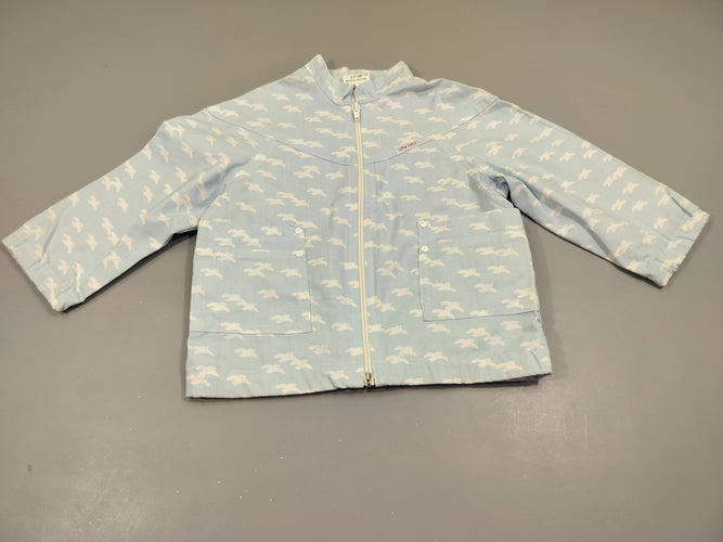 Veste zippée légère bleu ciel motifs oiseaux blancs 60% coton  40% polyester, moins cher chez Petit Kiwi