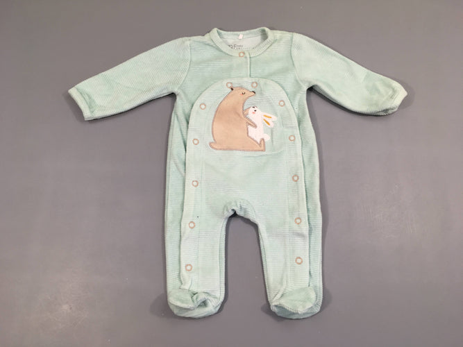 Pyjama velours bleu clair aniamux, moins cher chez Petit Kiwi