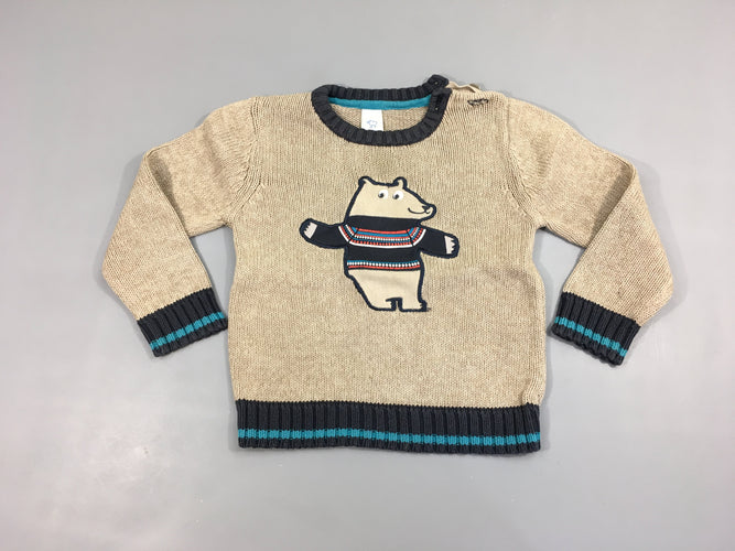 Pull beige ourson exturé, moins cher chez Petit Kiwi